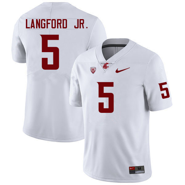 Men #5 Derrick Langford Jr. Washington State Cougars College Football Jerseys Sale-White - Click Image to Close